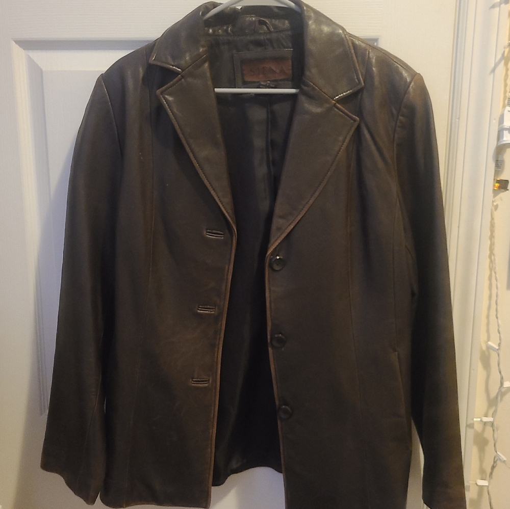 Women's brown leather jacket